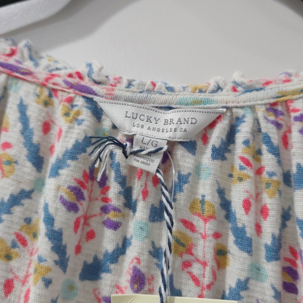 LUCKY BRAND Boho Floral Peasant Blouse with Border Print – Relaxed Fit, Nwt, L - Picture 9 of 16